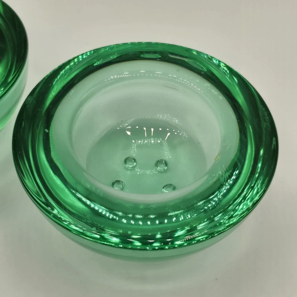 Vtg Pair Green Candlestick Holders Tealight Candle Glass‎ 50s 60s 70s